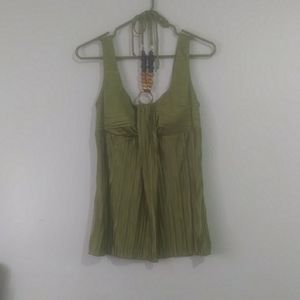 Green halter tank top with bead detail.